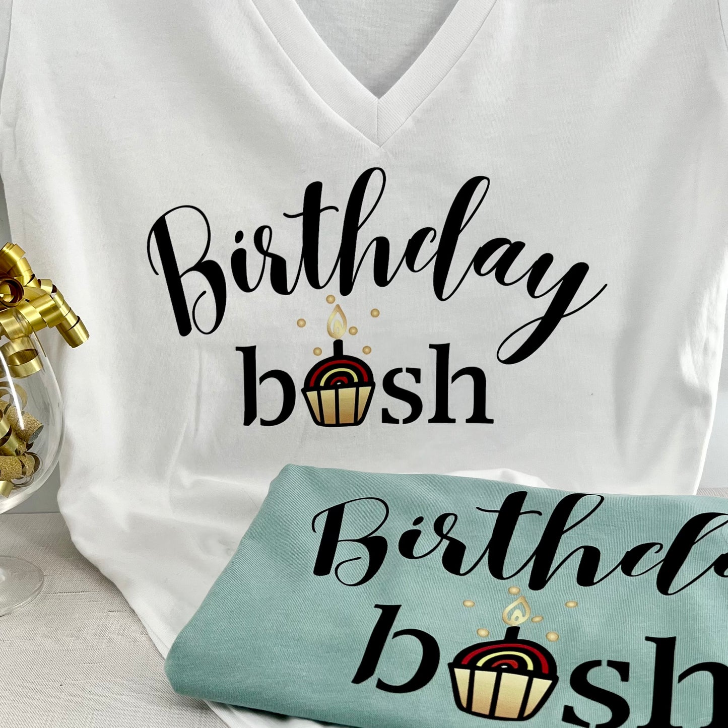 Birthday B'ish White Deep V Tee