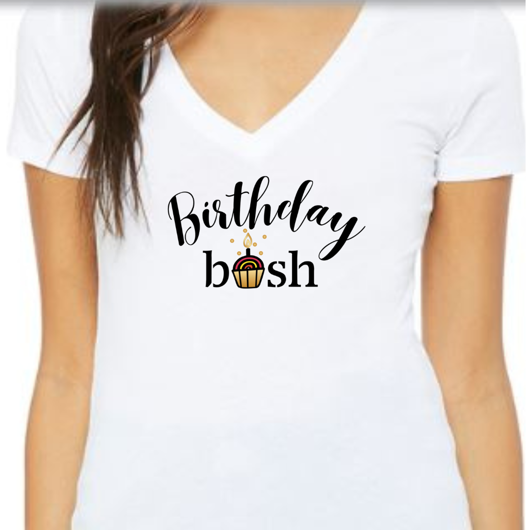 Birthday B'ish White Deep V Tee