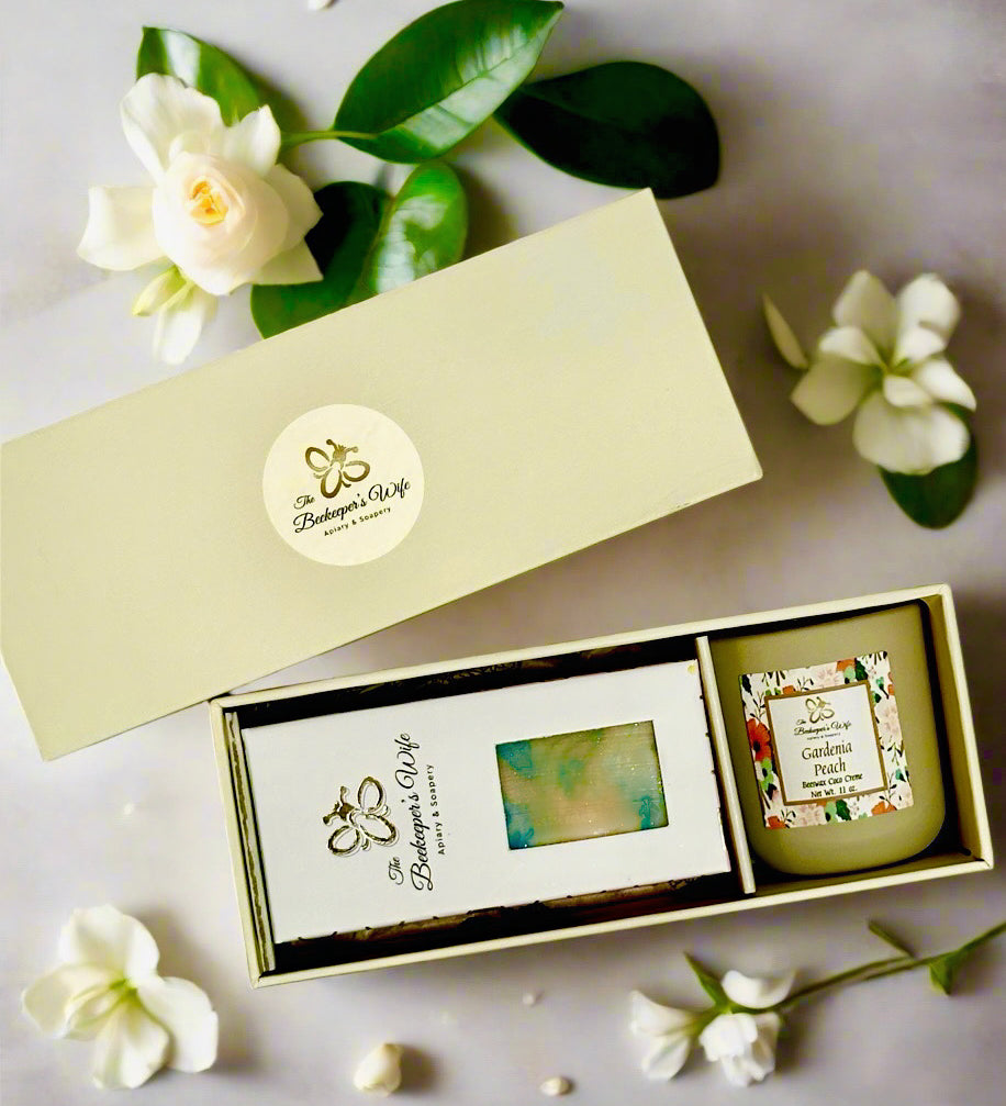 Gardenia Peach Soap & Candle Gift Box - Beekeepers.Wife