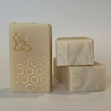 Decorative soap with honeycomb pattern on a white surface