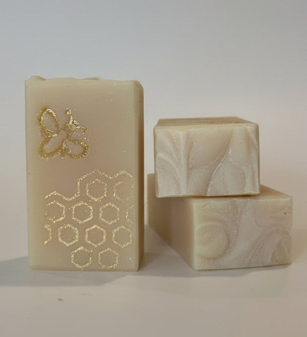 Decorative soap with honeycomb pattern on a white surface