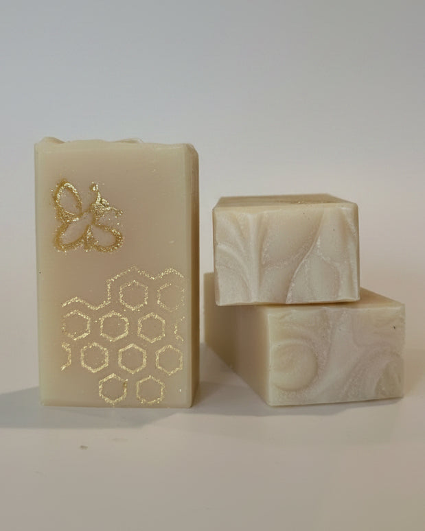 Decorative soap with honeycomb pattern on a white surface