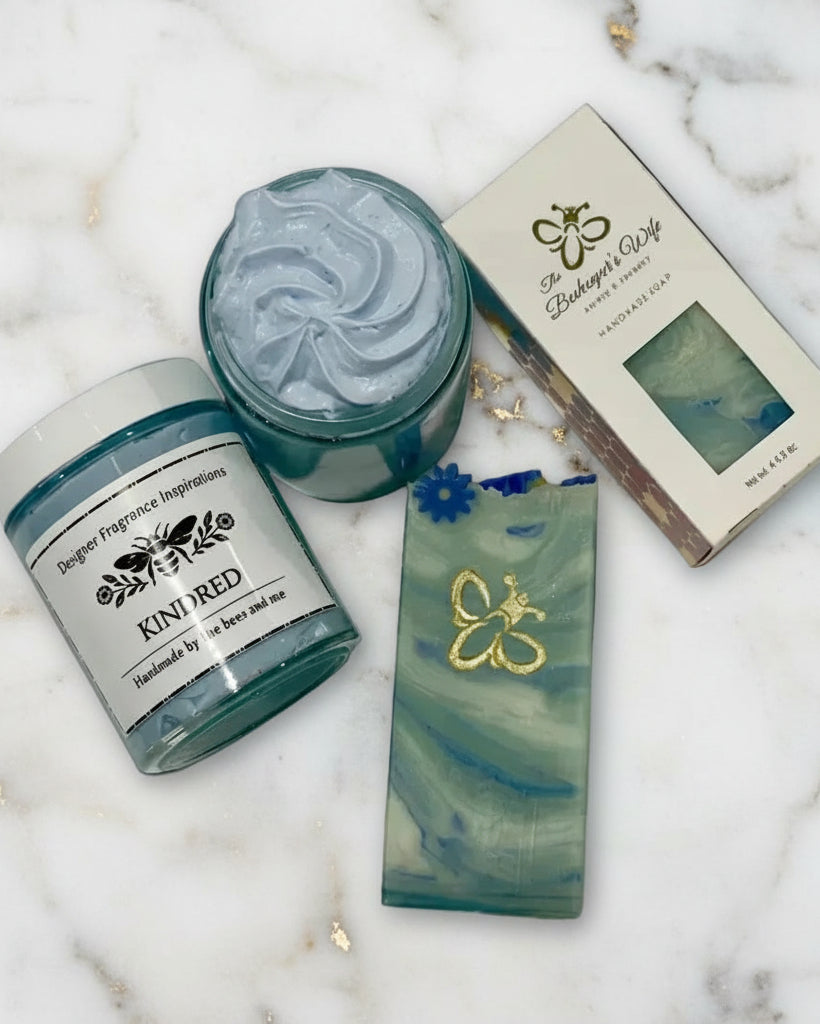 2 jars of whipped body butter and an artisan soap.