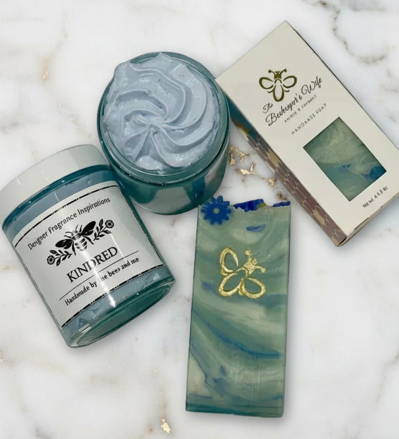 2 jars of whipped body butter and an artisan soap.
