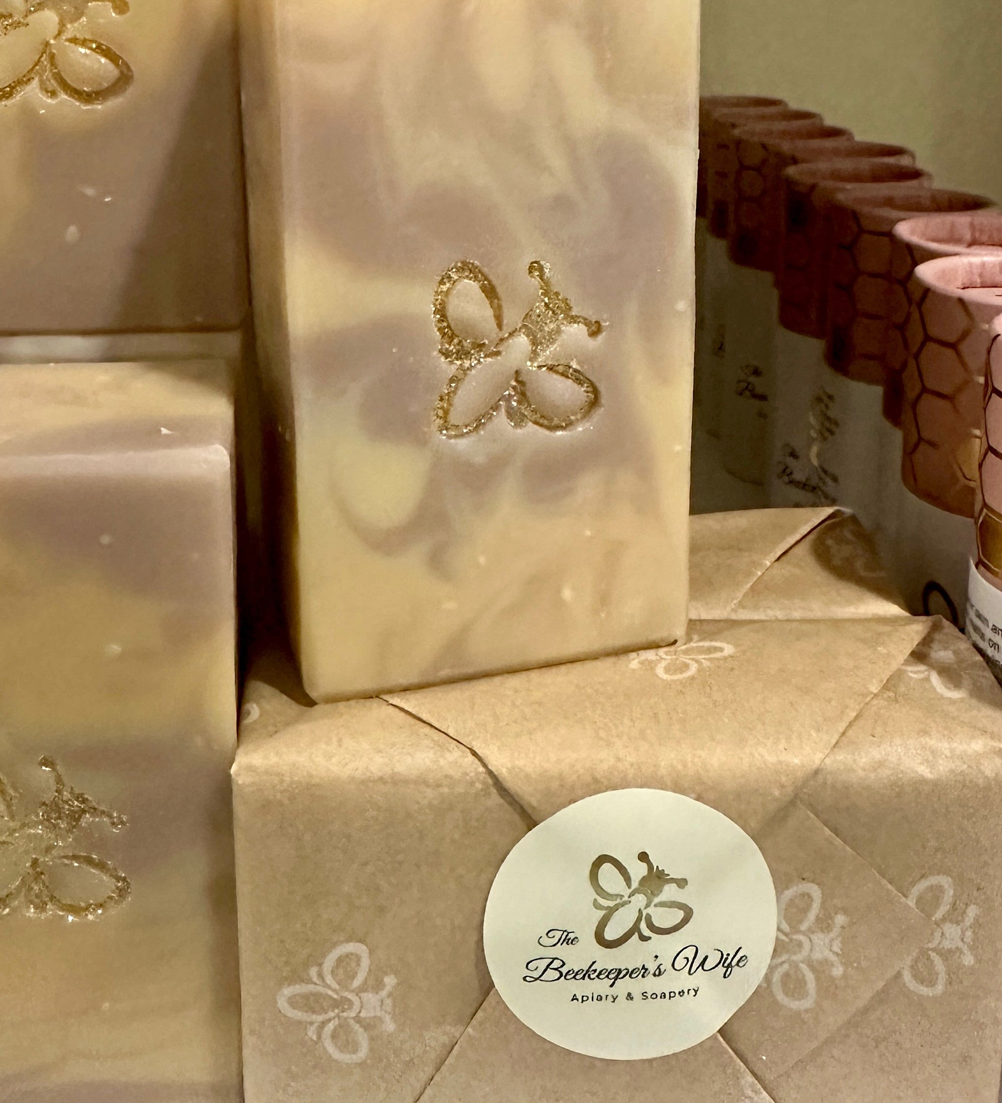 Lavender Lemongrass Artisan soap stacks wrapped in custom paper