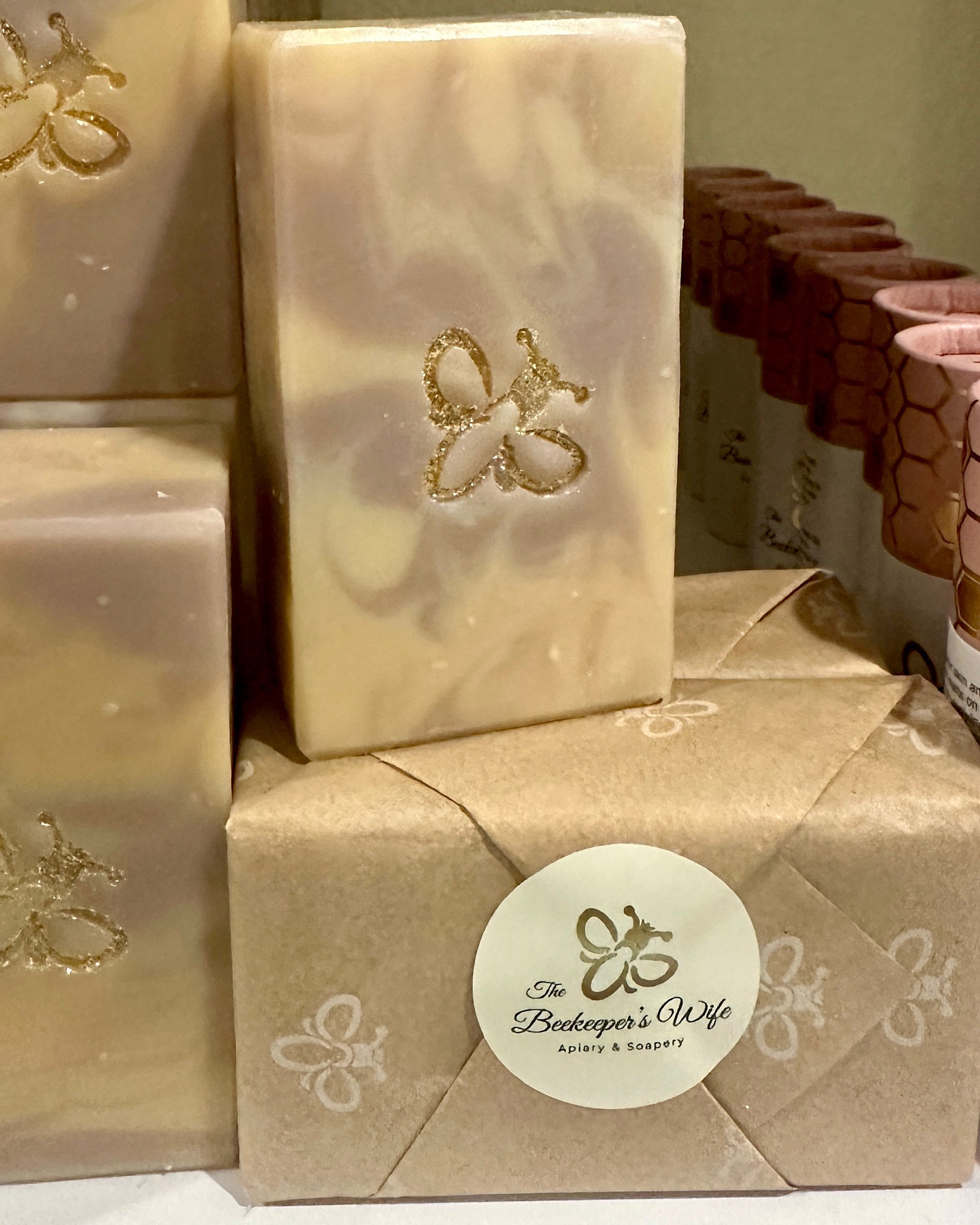 Lavender Lemongrass Artisan soap stacks wrapped in custom paper