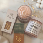 Two containers of body whip with a matching soap and beautiful packaging.