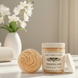 Jar of 'Whisper No8' with a swatch of product on a surface.