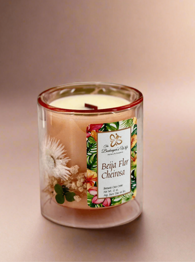 Beija Flor Cheirosa Blown Glass Wood Wick Candle - Beekeepers.Wife