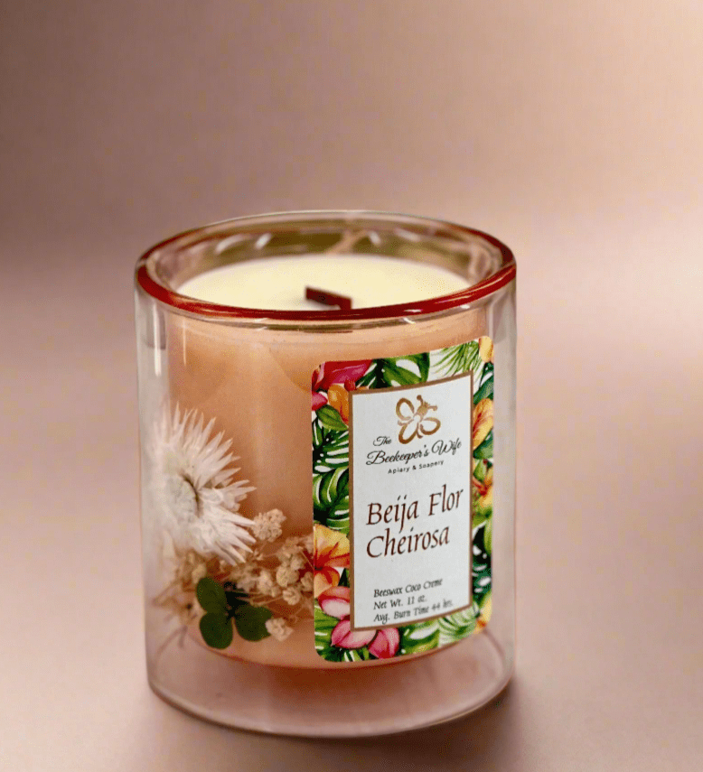Beija Flor Cheirosa Blown Glass Wood Wick Candle - Beekeepers.Wife