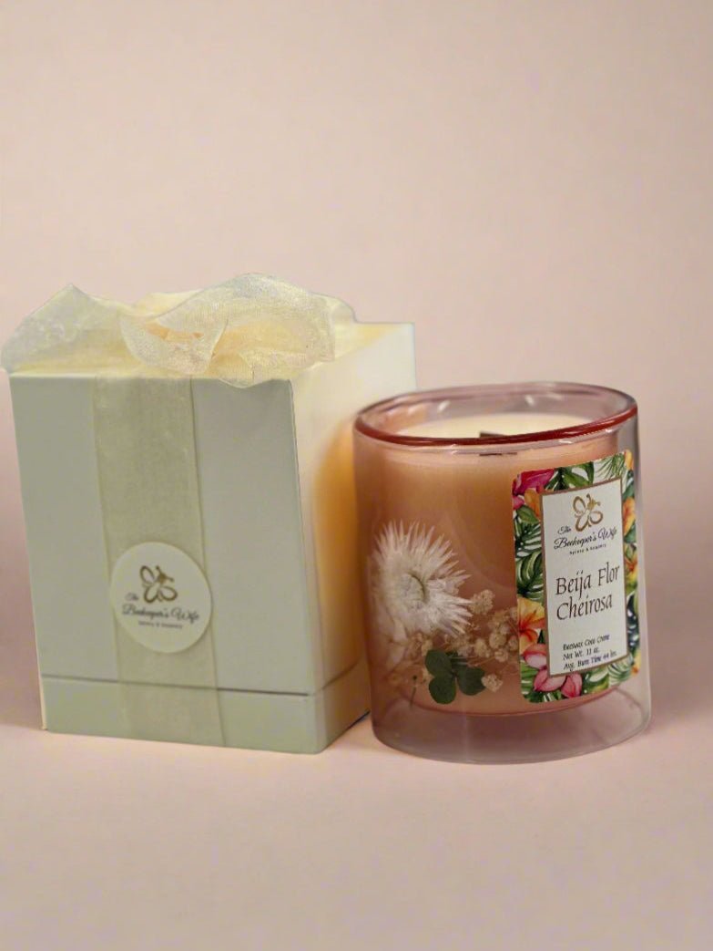 Beija Flor Cheirosa Blown Glass Wood Wick Candle - Beekeepers.Wife