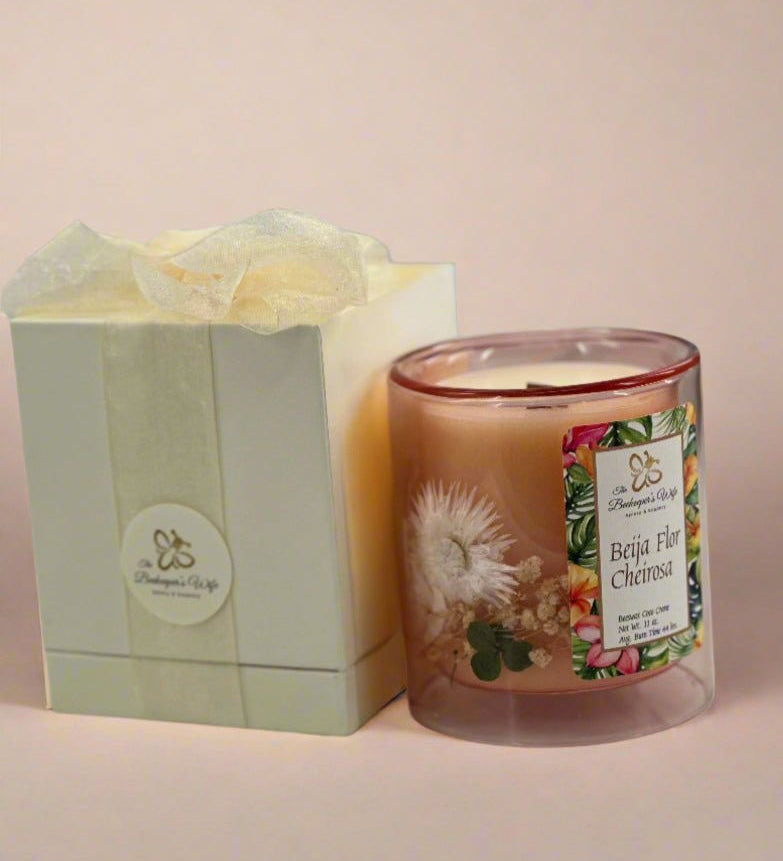Beija Flor Cheirosa Blown Glass Wood Wick Candle - Beekeepers.Wife