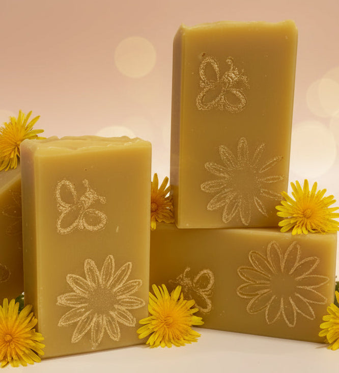 Stacked bars of Dandelion soaps