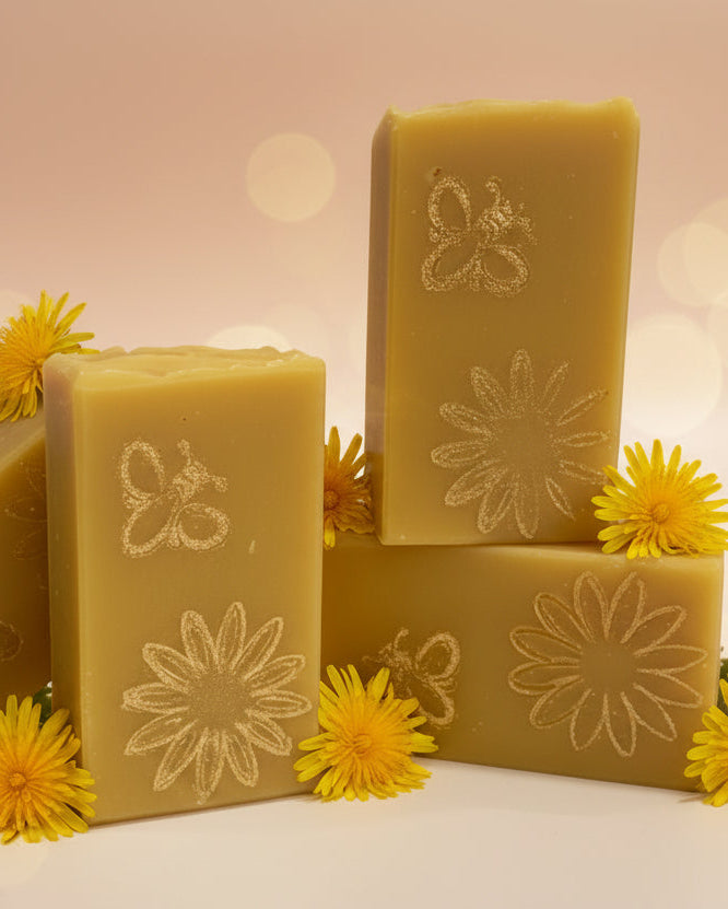 Stacked bars of Dandelion soaps